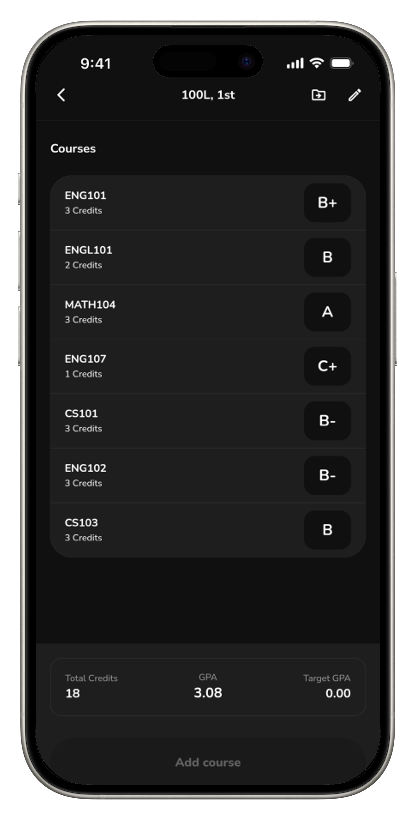 Semester details screen
